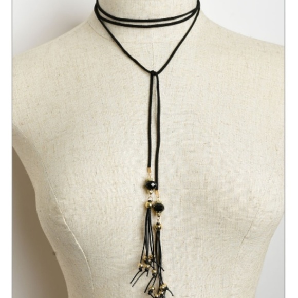C.C. Boutique Jewelry - 2 LEFT! Leather Drop Tassel Choker Beaded Necklace
